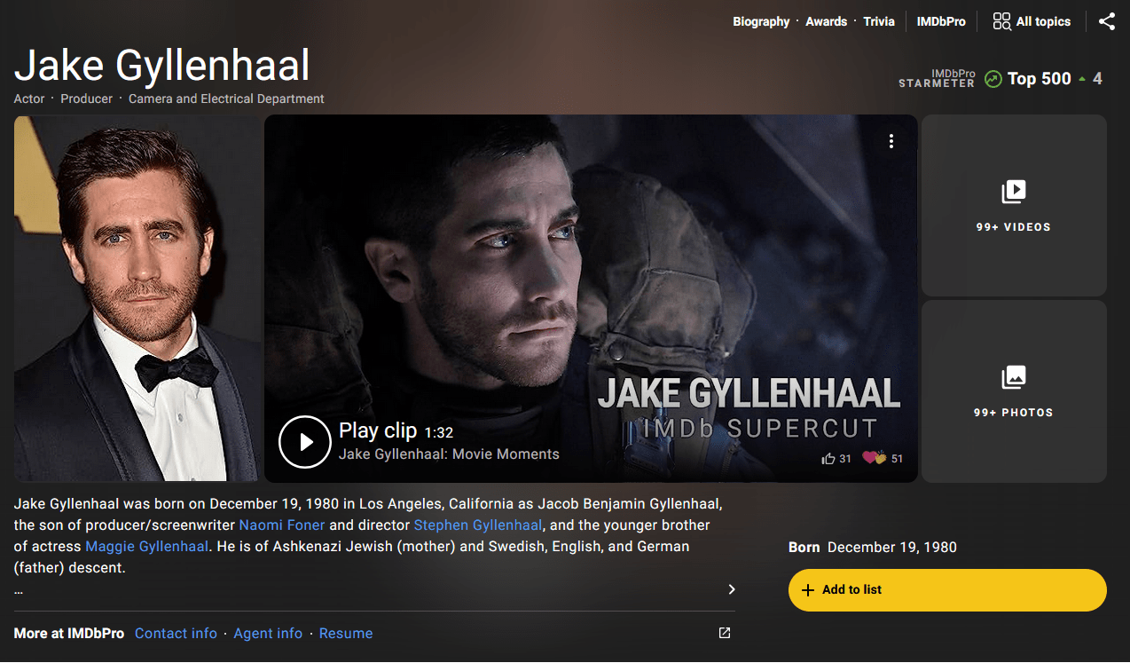 Example IMDb Name Page