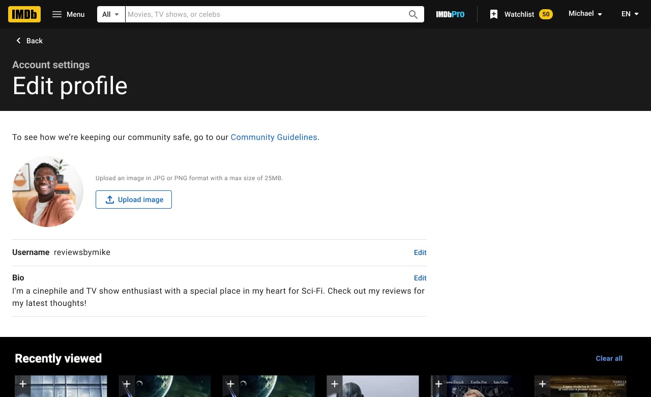 Edit profile on desktop