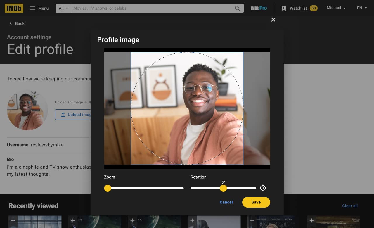 Edit profile image on desktop