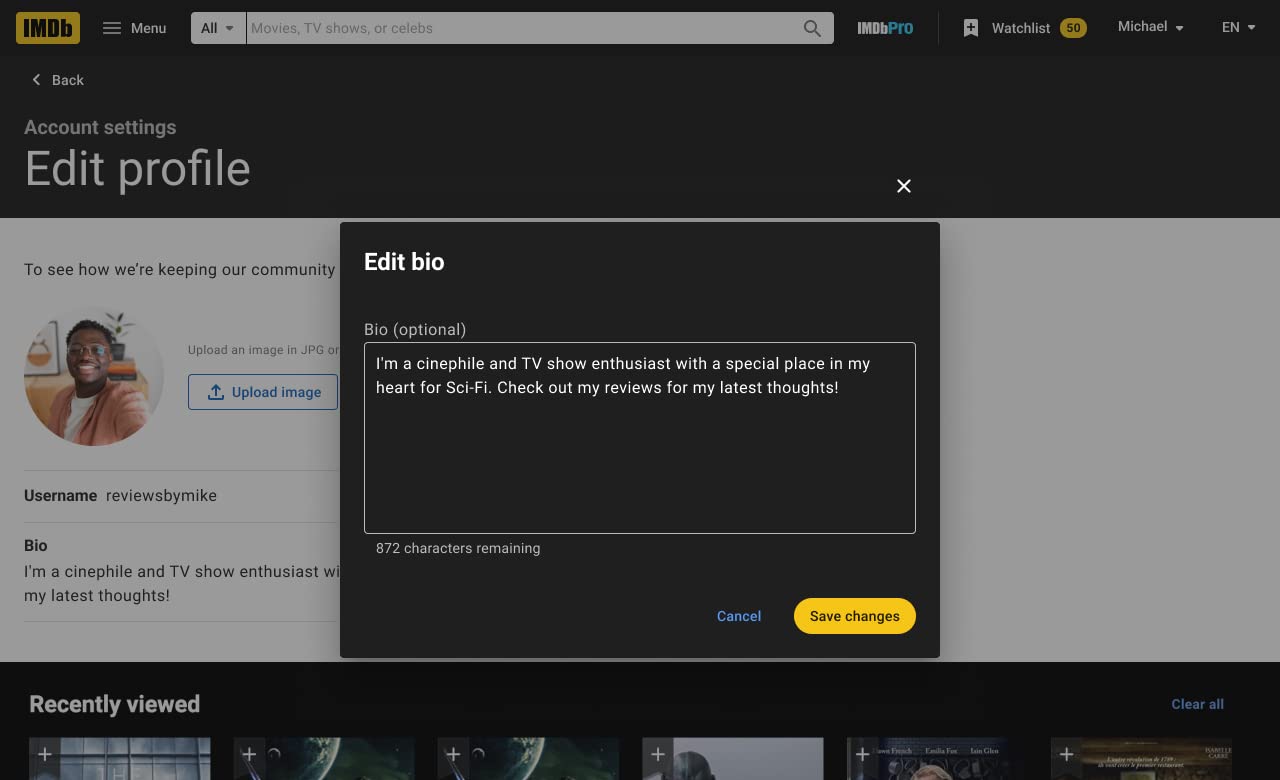 Edit IMDb Profile bio on Desktop