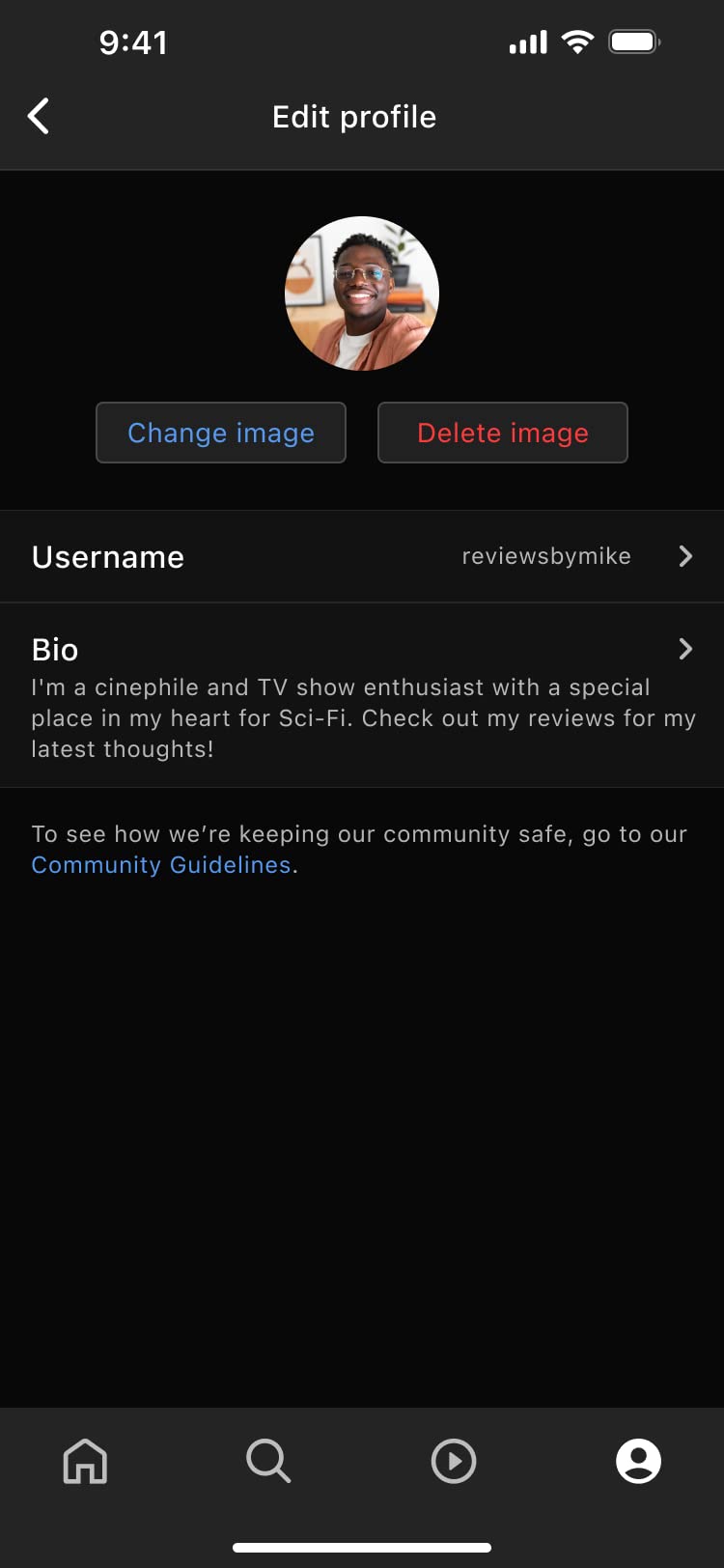 Edit profile on iOS