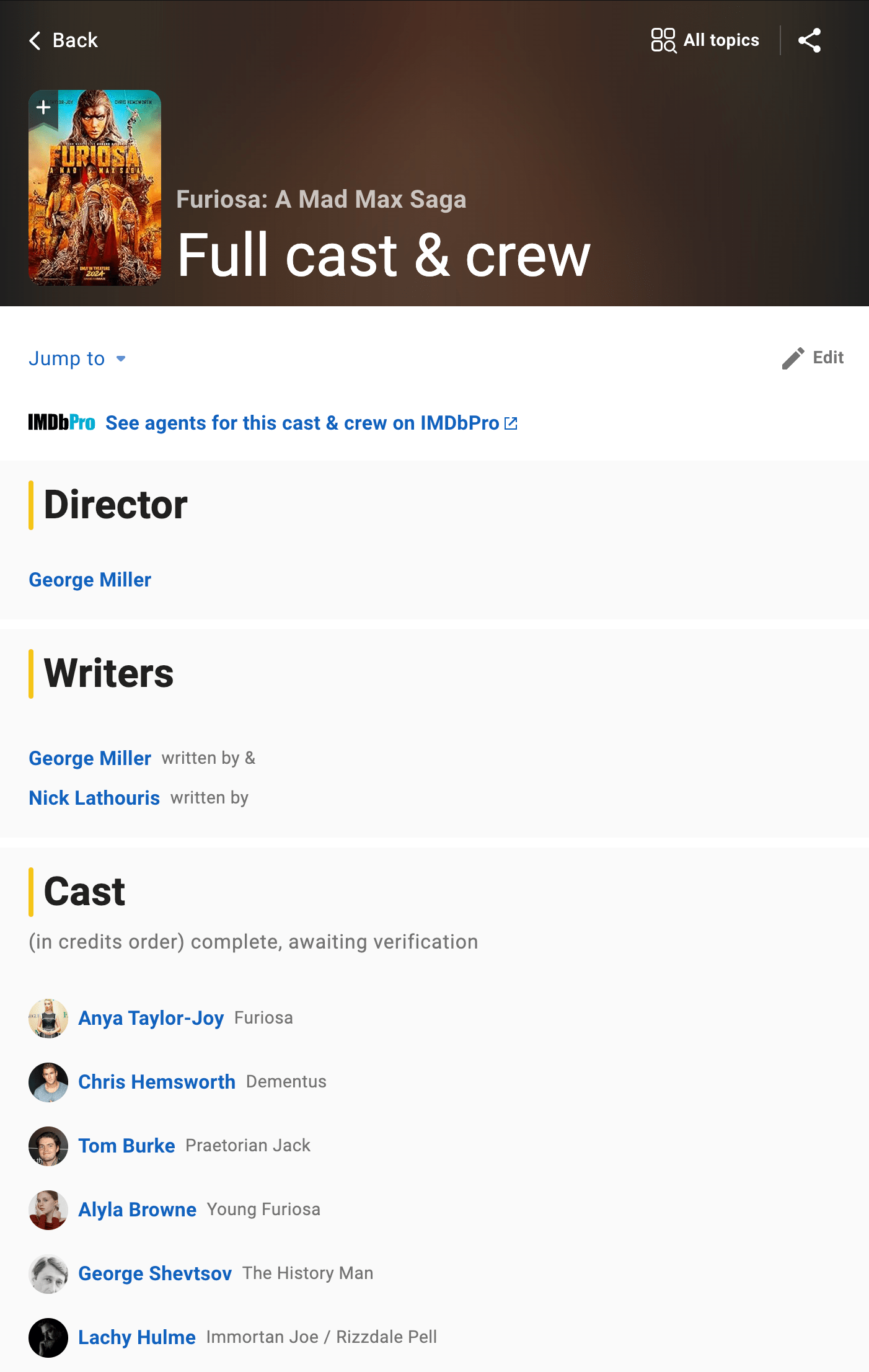 Title Full Credits Page Example